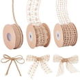 thumbnail image 1 of 3 rollos de cintas de arpillera para manualidades, 3 tamaños, color tostado natural. Cintas de arpillera con encaje, ideales para manualidades, envolver regalos y decorar fiestas., 1 of 6