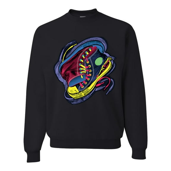 Wild Bobby, Colorful Sneakers Chucks Streetwear Unisex Crewneck Graphic Sweatshirt, Black, Small