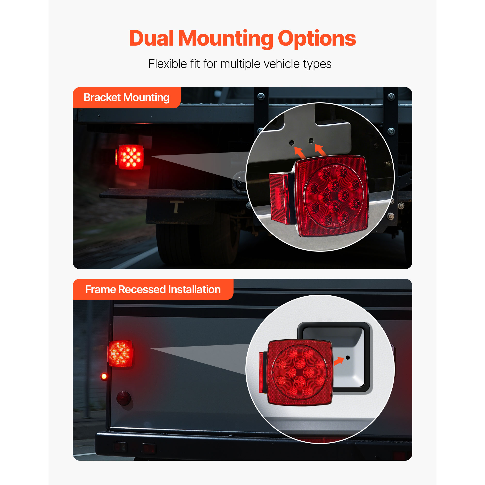 KFFKFF 12V LED Trailer Tail Lights Kit with Stop, Brake, Turn, and License Plate Lamps, Waterproof Tow Lighting System with Wiring Harness for Boats, Trucks, Campers, RVs, and Snowmobiles