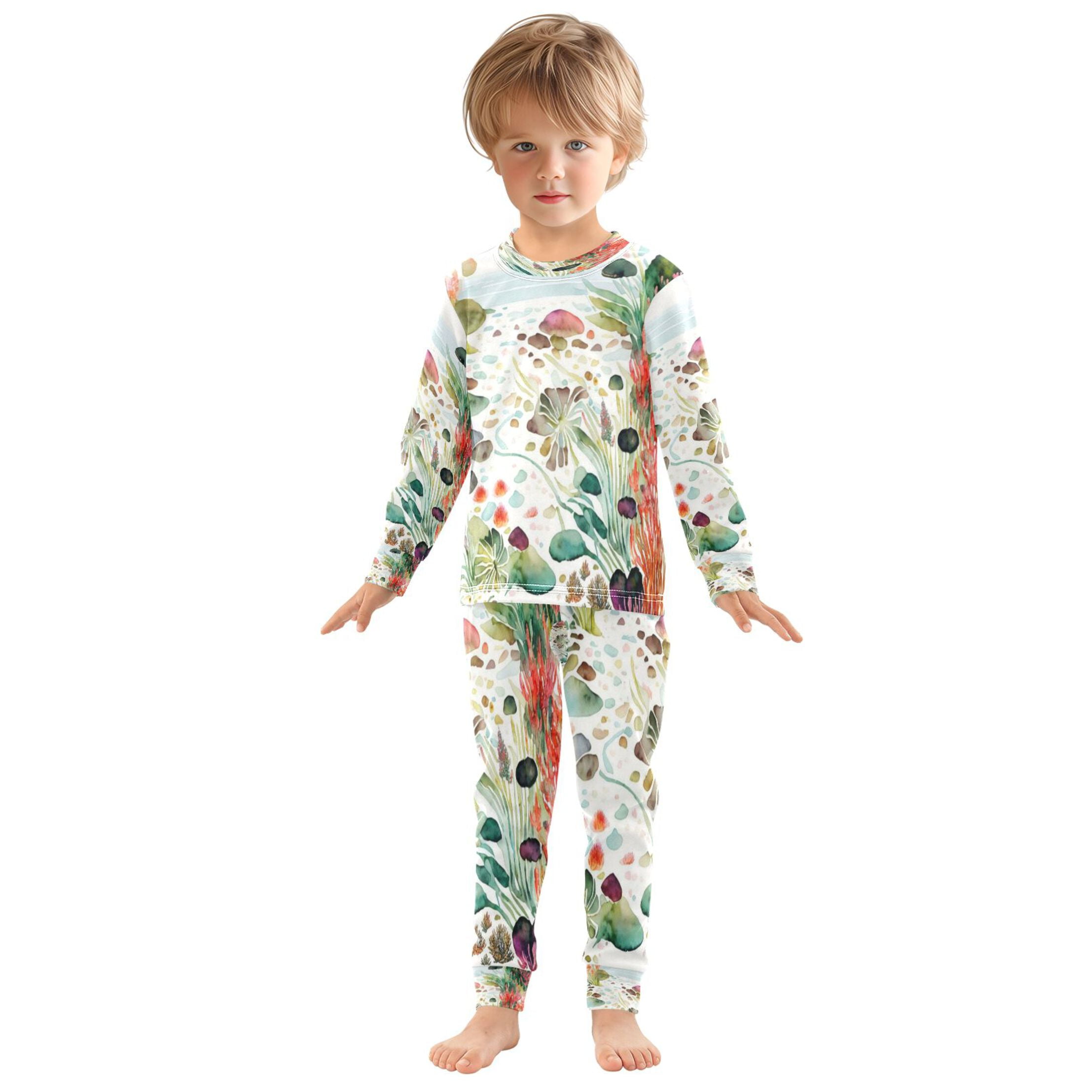 RMDQTR Cotton Pajama Set - 95% Cotton Soft Breathable Elastic Waist Round Neck Sleepwear for 18M-8Y Pondside Chandelier Fusang