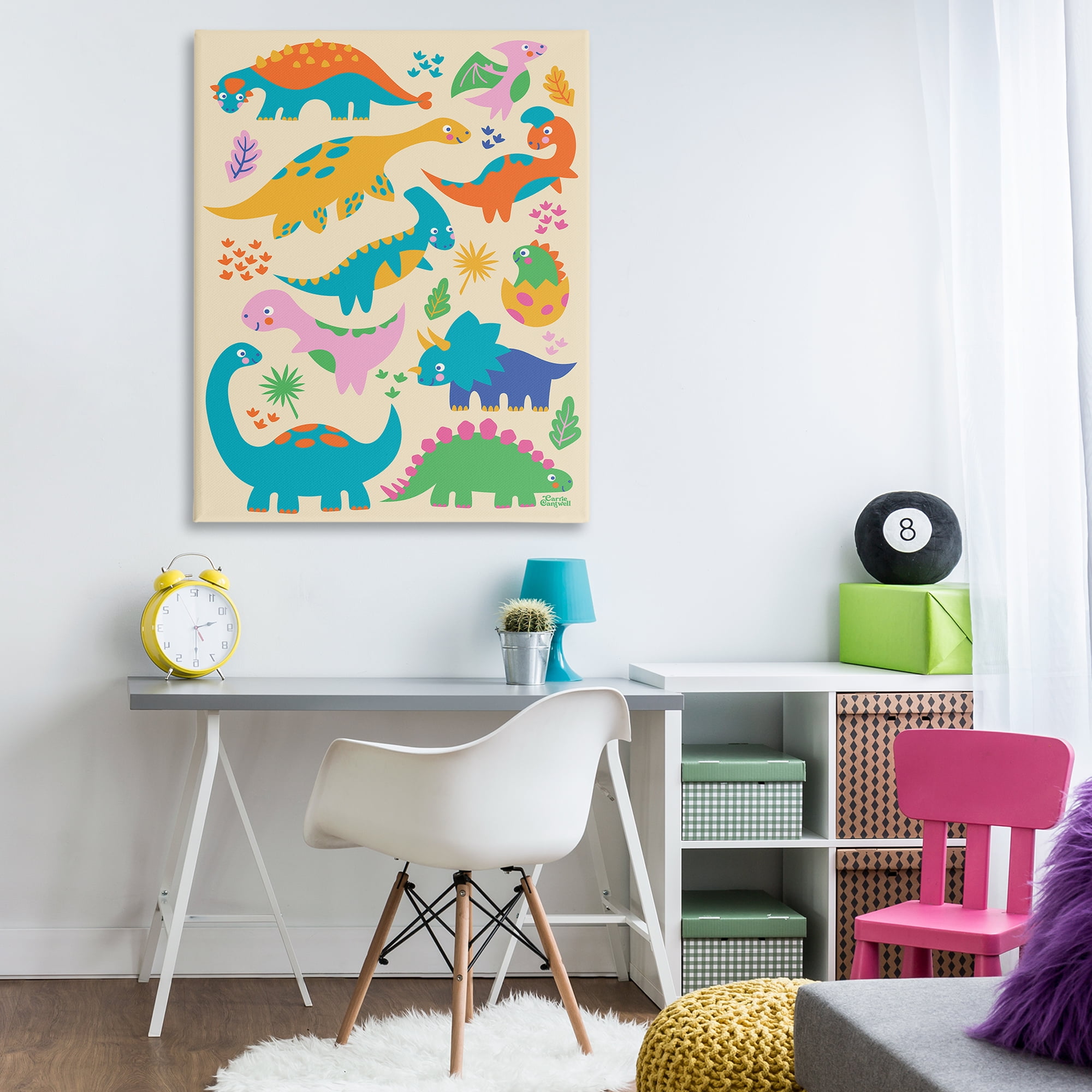 Stupell Industries Cute Whimsy Dinos Animals Painting Wrapped Canvas Art Print Wall Art, 36 x 48
