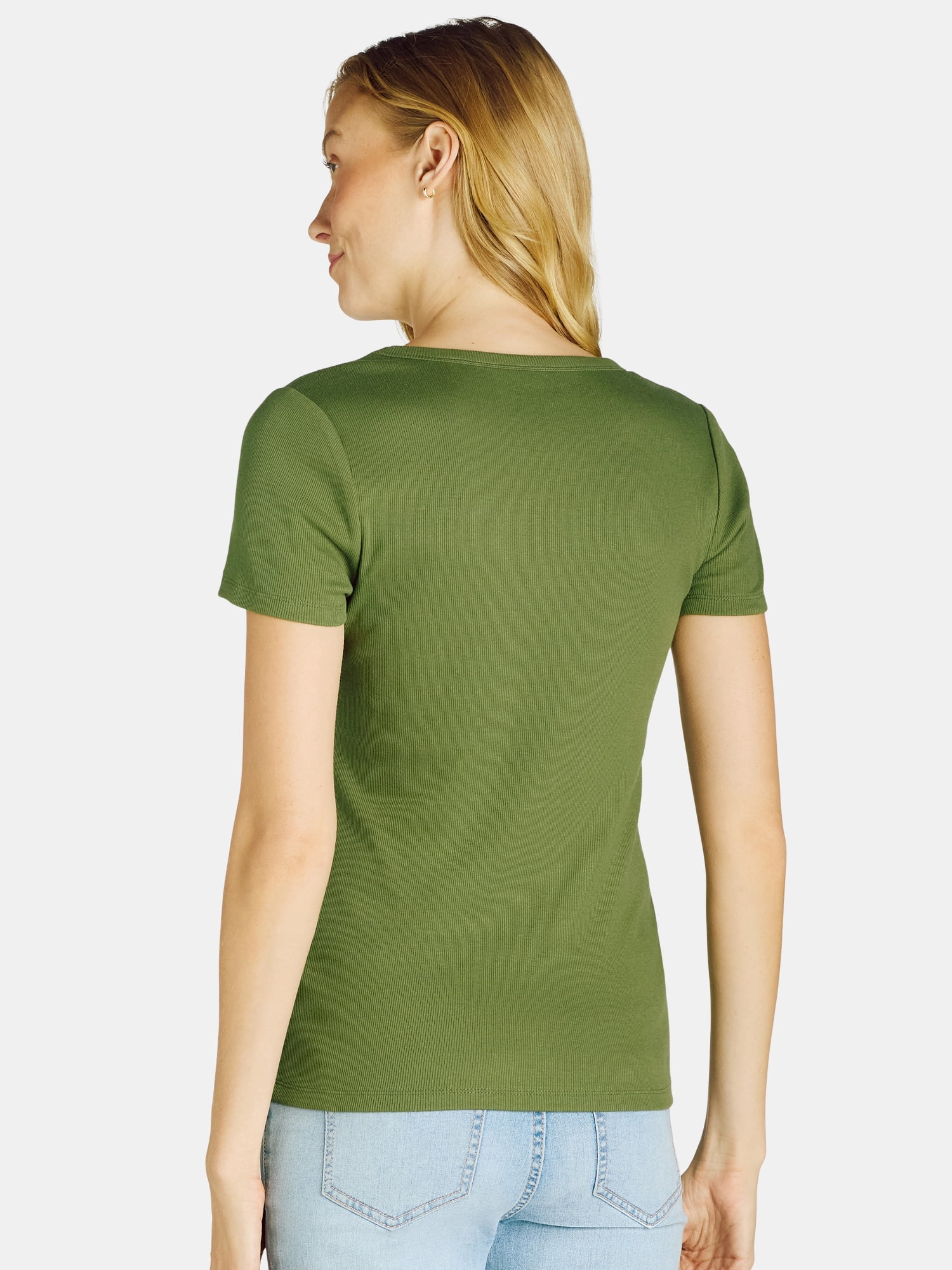 Time and Tru Women’s Rib Crewneck Tee with Short Sleeves, Sizes XS-XXXL