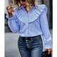 thumbnail image 3 of Blusa con botones para mujer, camisa de una sola fila para mujer, camisa estampada a rayas para mujer, blusa con volantes y empalme, optimizada para la excelencia, 3 of 7