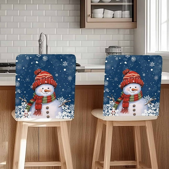 Christmas Chair Covers Set of 4 Snowman with Cap Xmas Snowflake Navy Blue Chair Back Covers Stretch Removable Washable Slipcovers Protector for Dining Room Kitchen Party Decor