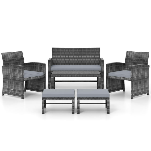 Gymax Set Of 6 Patio Furniture Outdoor Sectional Conversation PE Rattan Sofa Set Gray