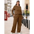 thumbnail image 4 of Women'S 2 Piece Lounge Sets Side Slit Outfits Wide Leg Tracksuit Comfy Loungewear Fashion Sweatsuit Brown XXXL, 4 of 9