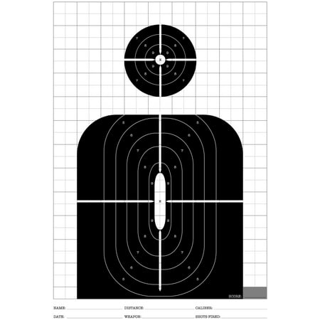 Simple Silhouette Training Paper Targets - Traditional Hand Gun Pistol Practice