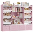 thumbnail image 3 of Hiphuta 55" Wide Toy Storage Organizer with 4 Removable Drawers, 4-Tier Kid Bookcase with 6 Bins, Toy Organizer with Bookcase for Kid Bedroom Playroom, Pink & White, 3 of 8