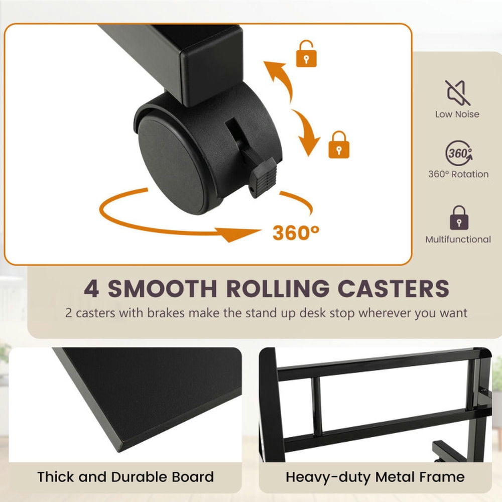 Resenkos Height Adjustable Mobile Standing Desk with Rolling Wheels for Office and Home-Black