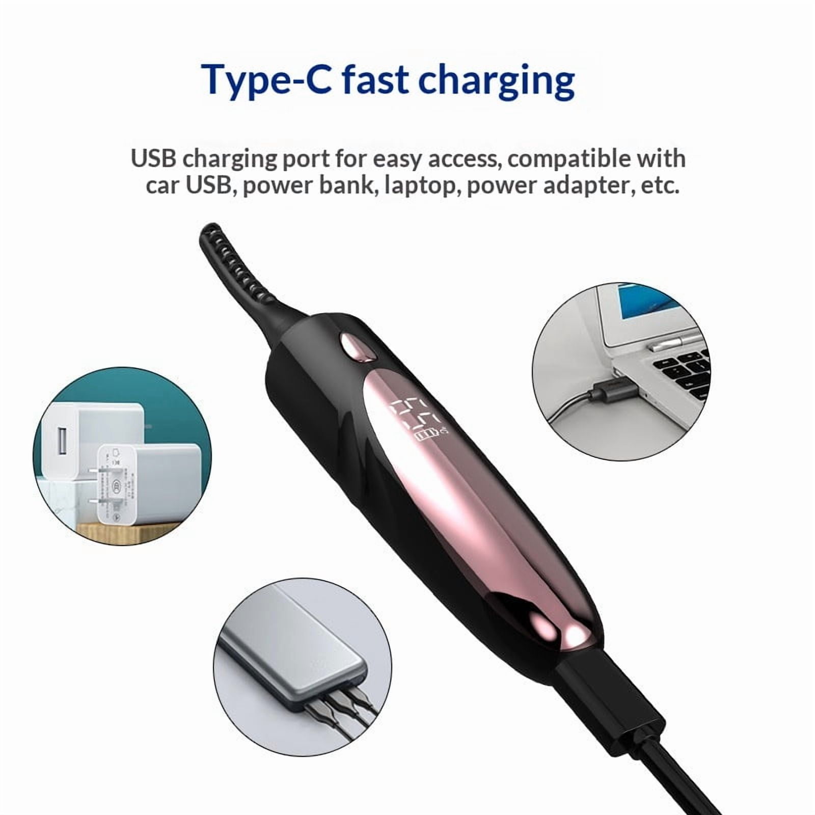 Heated Eyelash Curler Heated Lash Curler 24 Hours Long Lasting Electric Eyelash Curler Fast Heat Up Within 10s Heat Eye lash curlers for Women Rechargeable （Black silicone head）