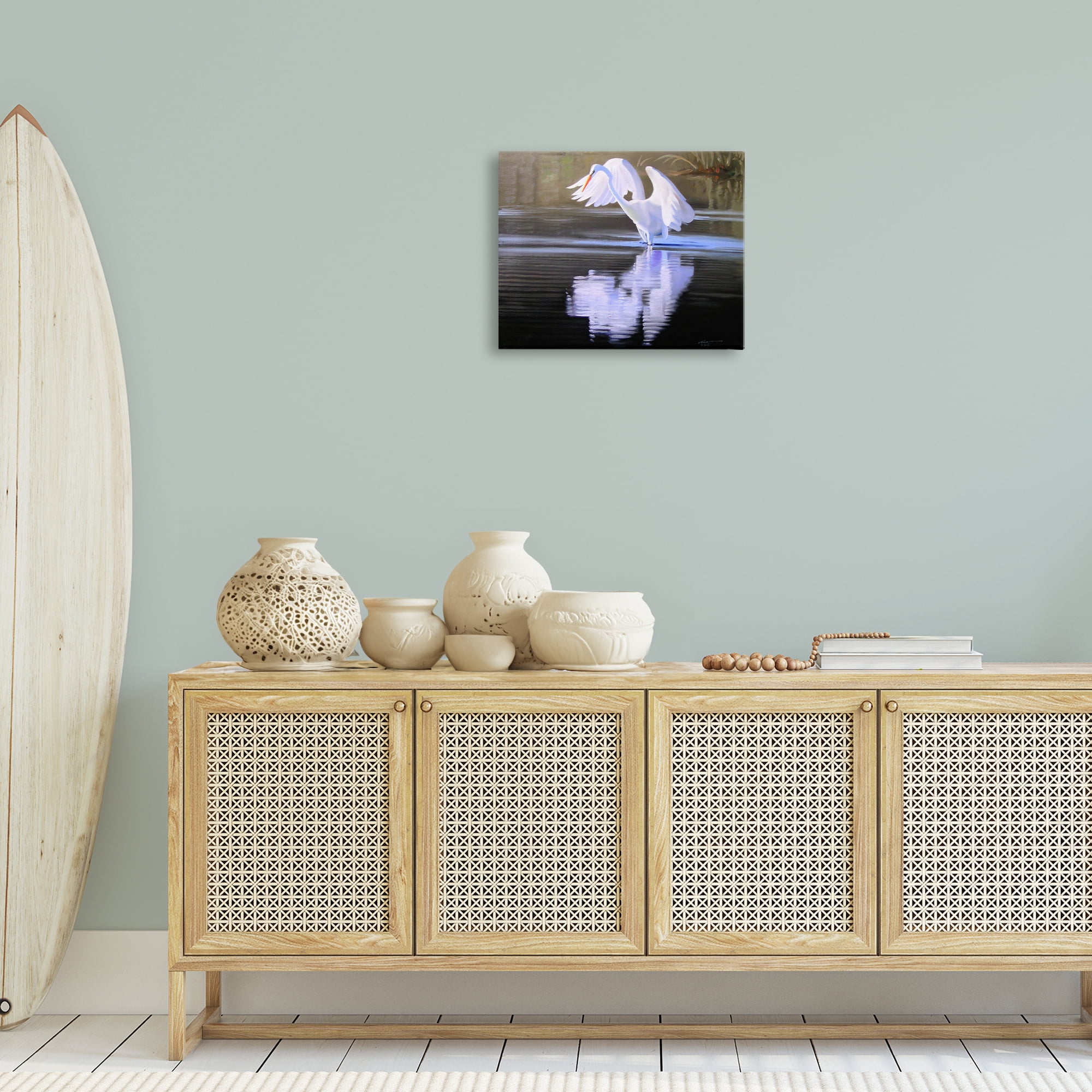 Stupell Industries Egret with Water Ripples Animals & Insects Painting Gallery Wrapped Canvas Art Print Wall Art, 20 x 16
