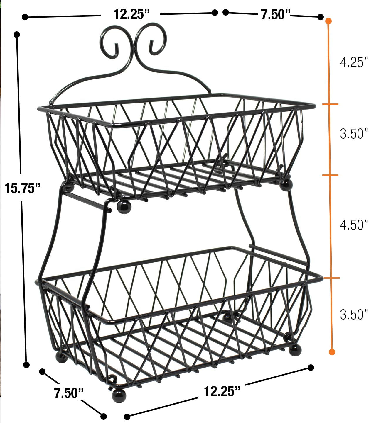 Fruit Basket Display Stand, 2-Tier, Counter Storage Antique Metal