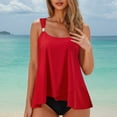 thumbnail image 2 of Women High Waisted Tankini Ruffle Swimsuit Push Up Tummy Control Bathing Suit B-Red, 2 of 4