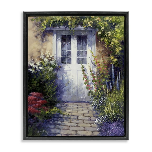 Stupell Industries Back Doorway Plants Buildings & Architecture Painting Black Floater Framed Canvas Art Print Wall Art, 17 x 21