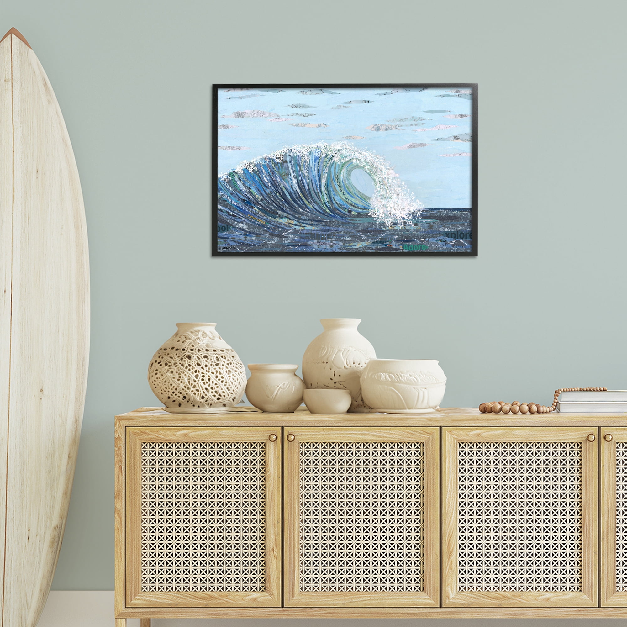 Stupell Industries Big Kahuna Wave Landscape Painting Black Framed Art Print Wall Art, 30 x 20