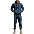 thumbnail image 2 of Zylanna Men's Tracksuit Outfit Sets, Elastic Waist Hooded 2 Piece Long Sleeve Sweatshirts + Pants Sets for Men Navy, 2 of 8
