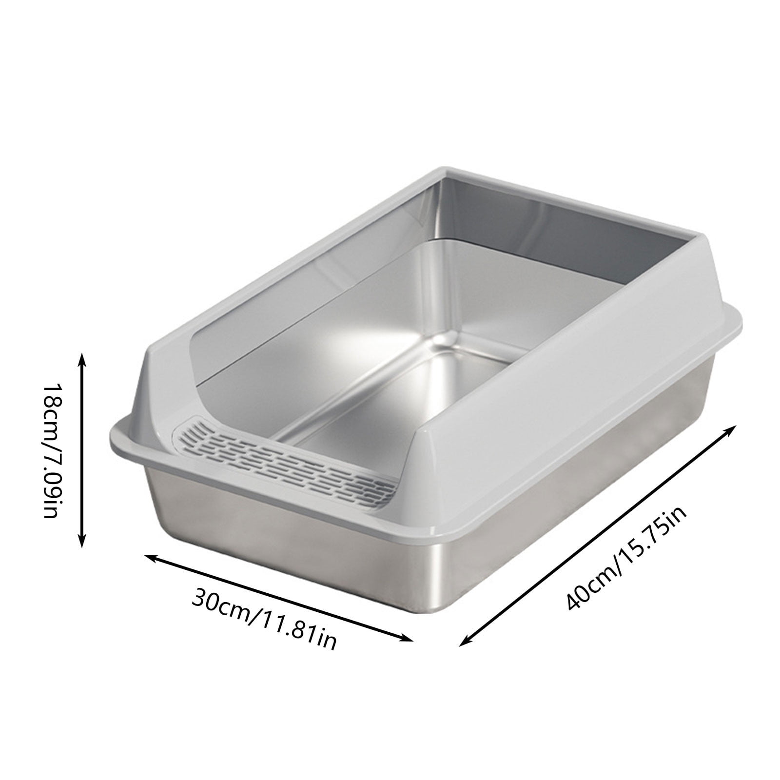 Cat Litter Tray - 15 Inch Litter Box for Easy Cleaning, Comfortable with Non Slip Function, Kitten Toilet for Cats Kittens Home Apartment Daily Indoor Use Hygiene and Training Stainless Steel Black