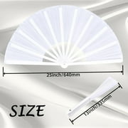2 Pack Large Folding Hand Fan,white Chinese Kung Fu Tai Chi Fan Nylon-Cloth Fan for Men and Women Performance, Dance, Decorations, Festival, Gift (Folding Fan white 2p)