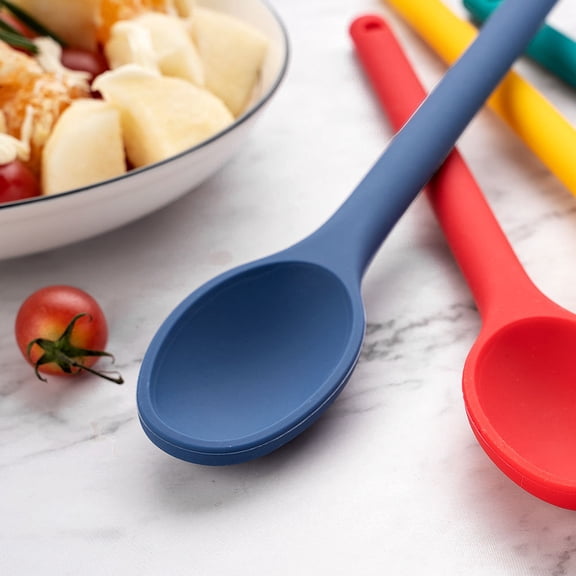 Raindrops 2Pcs Blue Silicone Ladles Portable Non Stick Soup Ladle for Picnic and Kitchen