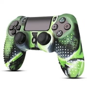 PS4 / Slim / Pro Controller Skin Grip Cover Case Set - Protective Soft Silicone Gel Rubber Shell & Studded Anti-slip Thumb Stick Caps for Sony PlayStation 4 Controller Gaming Gamepad (Mystic Green)