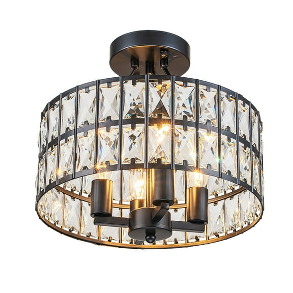 4-Light Black Farmhouse Semi-Flush Chandelier