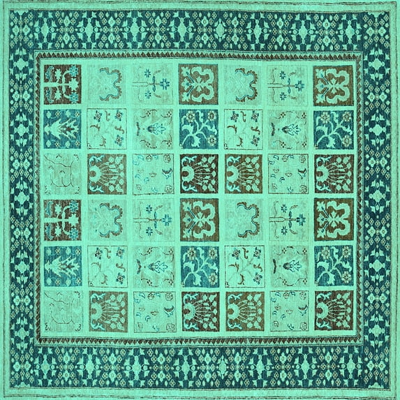 Ahgly Company Indoor Square Persian Turquoise Blue Traditional Area Rugs, 5' Square