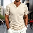 thumbnail image 2 of Men's Short Sleeve T-ShirtWaffle Henley , Contrast Stitching Raglan Sleeve Breathable Summer Casual Top,Khaki,L, 2 of 7