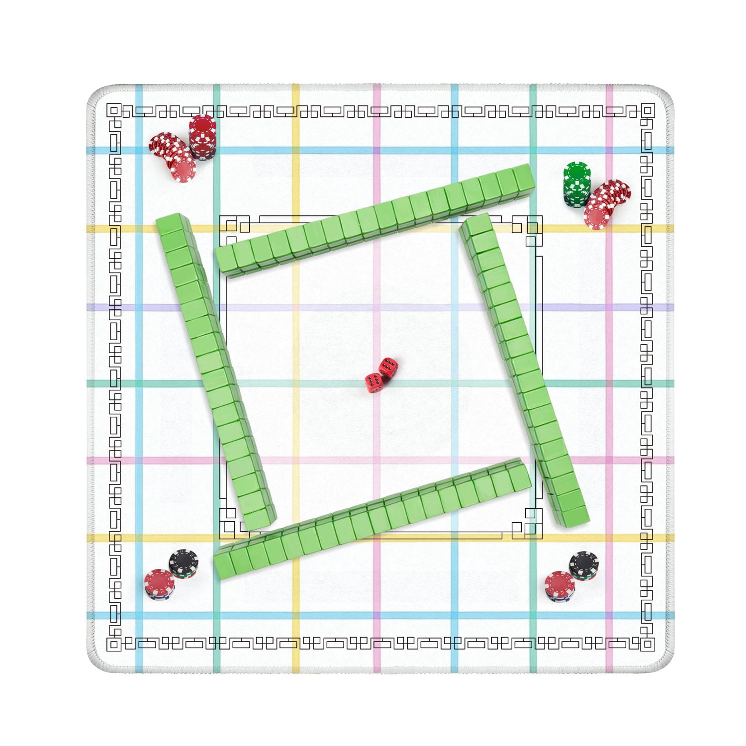 Mahjong Mat 31.5" x 31.5" Pastel Colored Plaid Light Blue Pink Yellow Green Lines Non-Slip Noise Reduction American Mahjong Tiles Table Cover for Dominoes Poker Card Board Games Gift