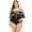Black, variant on Plus Size Swimsuit for Women Tummy Control Beachwear Elegant Floral Print Stretchy Monokini Ruffle Patchwork Strap Swimwear V Neck Drawstring Swimdress Casual One Piece Bathing Suit