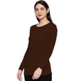 thumbnail image 3 of eloria Women's T-Shirt Round Neck Solid Color Plain Full Sleeve T-Shirt Color: Brown | Size: M, 3 of 7