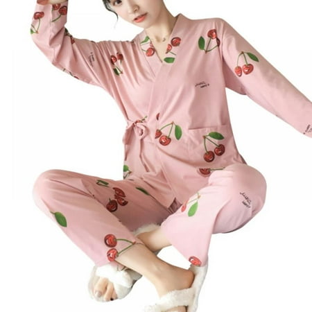 

Spring And Autumn Long-sleeved Pajamas Cartoon Cute Japanese Kimono Casual Loose Large Size Home Service Suit Sweet Pajamas To Send Goggles