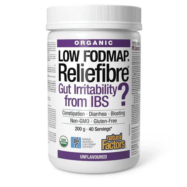 Fibra en polvo Natural Factors Organic con bajo contenido de FODMAP Reliefiber 150 g