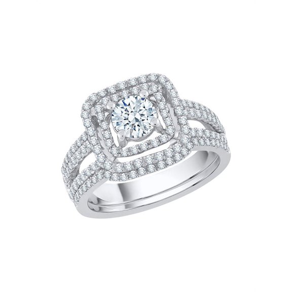 KATARINA Diamond Halo Bridal Set in Sterling Silver (1 1/3 cttw, I-J, I1-I2) (Size-7.5)