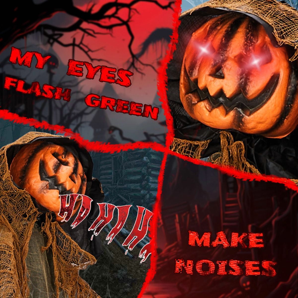 5.8FT Animatronics Pumpkin Ghost Sound-Activated Red Eyes Moving Head Hands for Halloween Haunted House