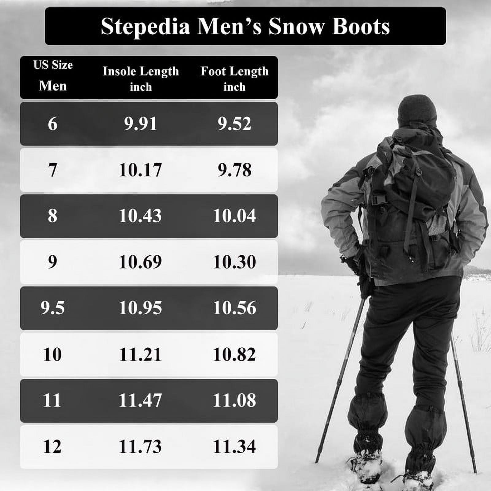 Stepedia Winter Boots Waterproof Warm Shoes Walking Hiking Booties Faux Fur Mid Calf Boots for Men, Black
