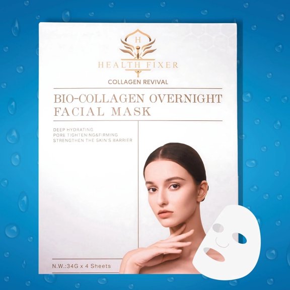 Chipchipa Collagen Face Mask - Korean Overnight Hydrating Mask for All Skin Types - Deep Collagen Infusion, Hydrating Sheet Mask - 4-Pack for Men & Women