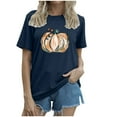 thumbnail image 4 of Womens Tops Blouses Autumn Loose Pumpkin Printed Short Sleeve Round Neck Womens Athletic Tops,Navy,3XL, 4 of 4