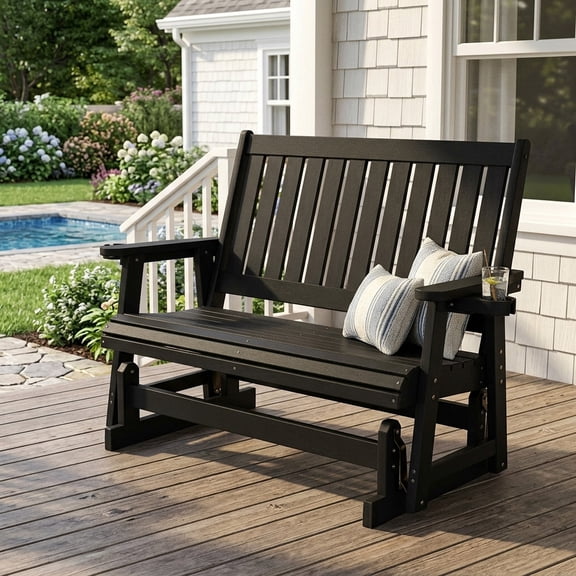 Innovaze Outdoor Patio Glider Bench 2 Person, HIPS All-Weather Resistant for Porch Garden,Heavy Duty 900 lbs (Carbon Black)