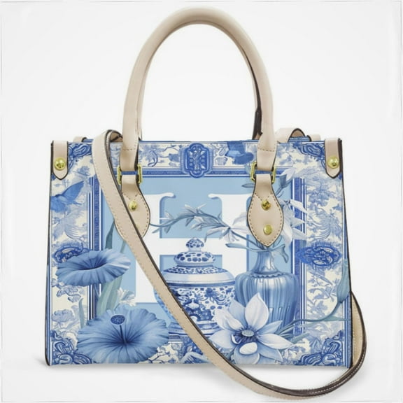 Blue Chinoiserie Toile Blue Chinoiserie Toile Cross Body Bags For Women Small Leather Female Handbags Fashion Top-Handle Totes