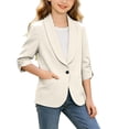 thumbnail image 6 of Girls Blazer Jacket Kids Solid Color 3/4 Ruched Sleeve Fashion Casual Suit Coat with Pockets Beige 12-13 Years, 6 of 9