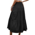 thumbnail image 4 of LOVZFMLL Long Skirts for Women Tired Boho Maxi Skirts Elastic Waist Swing Flowy Casual Solid Beach Vacation A-Line Dress Black M, 4 of 8