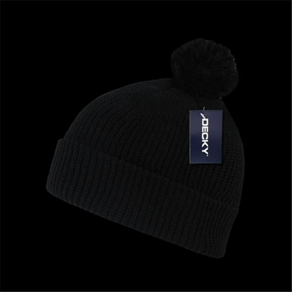 Decky 686-BLK Pom Pom Acrylic Beanies, Black