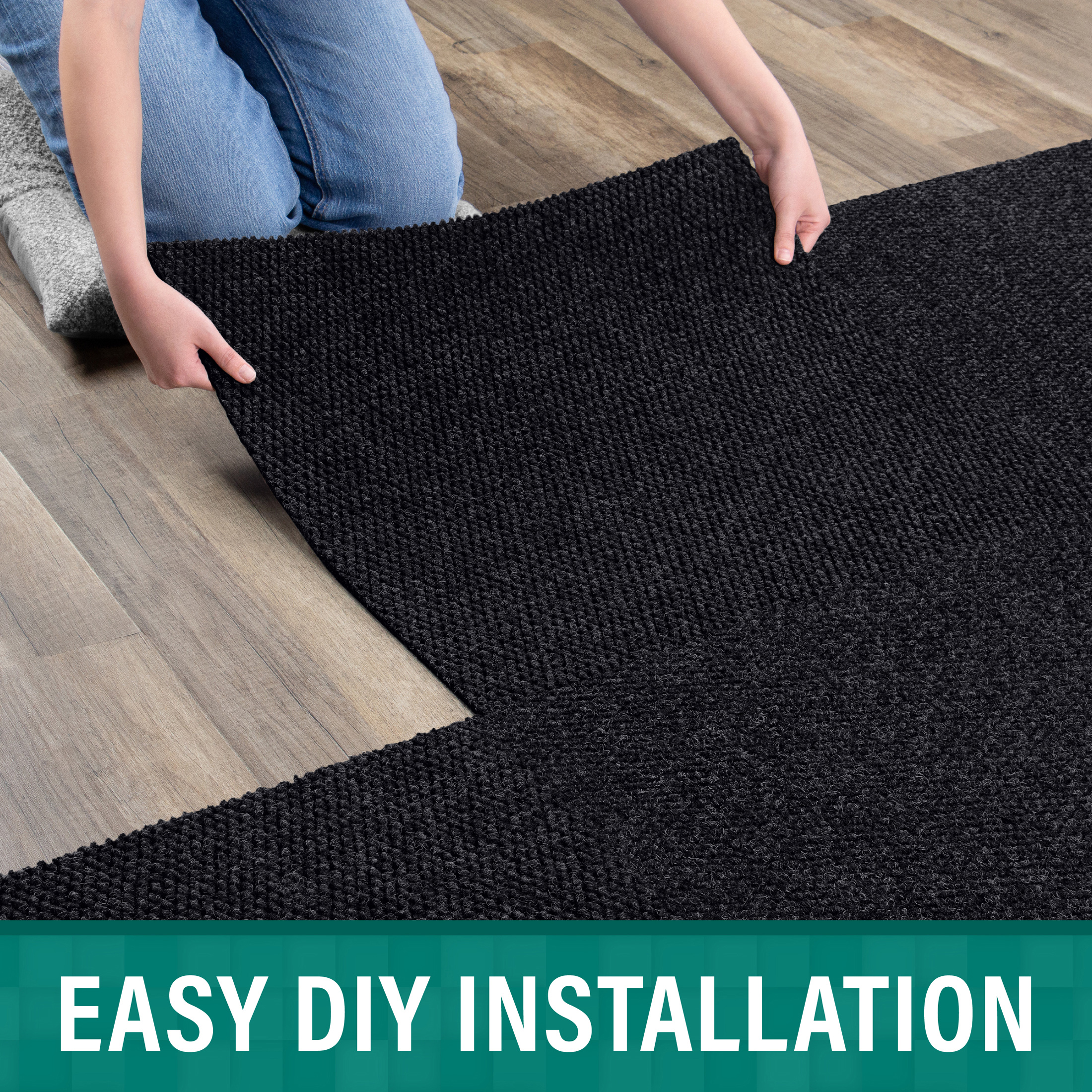 EAZY Floor Rocket Hobnail Black Residential 24 in. x 24 in. Peel and Stick Carpet Tile Square 48 Sq. ft. 12 Tiles Per Box