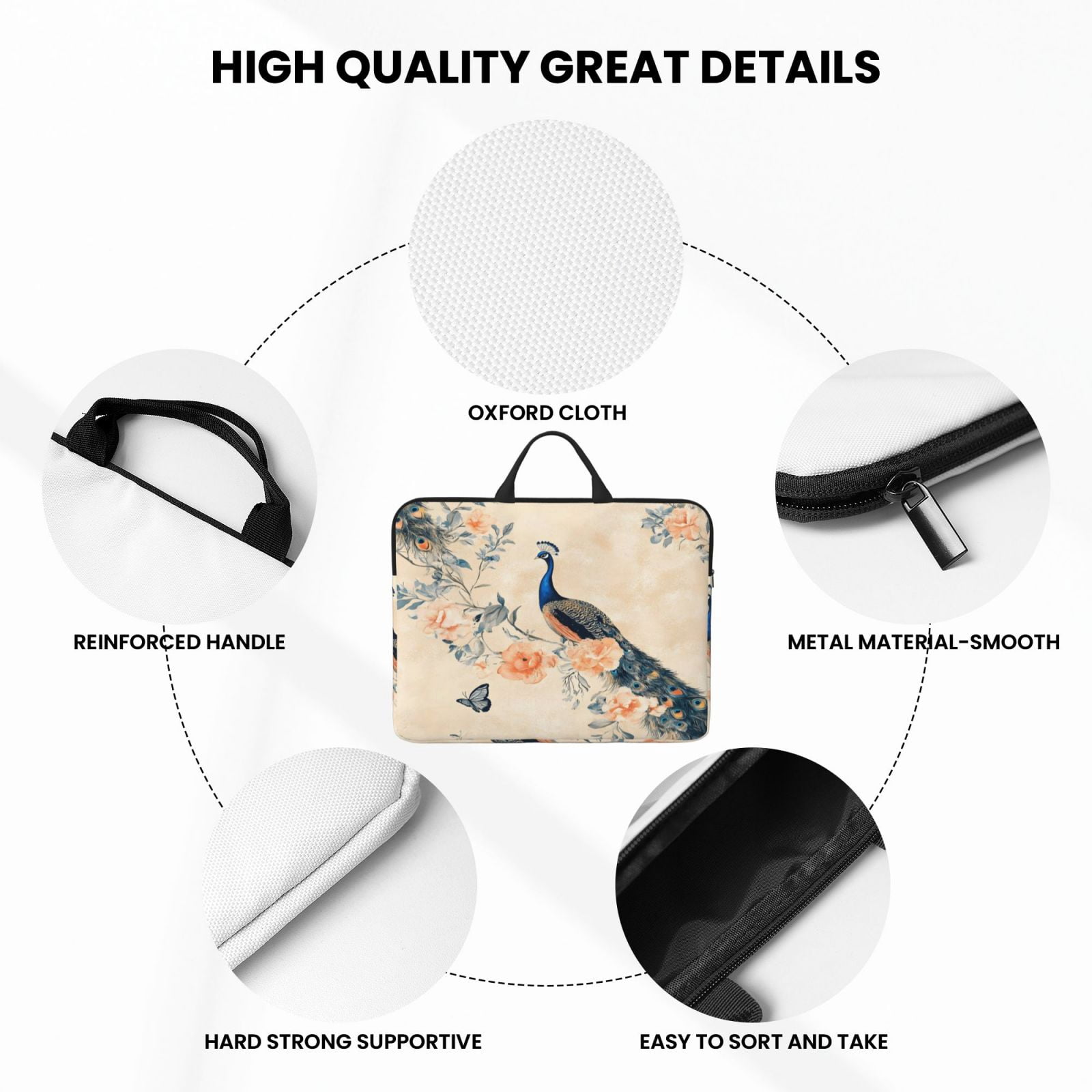 Laptop Sleeve Bag For Women Men 14inch Waterproof Durable Protective Computer Carrying Cover Handle Laptop Case Bag Art Peacock