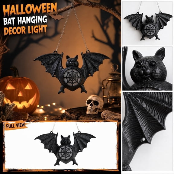 Black Hanging Bat Halloween Decoration, Hanging Web for Porch Yard Home Halloween Party Outdoor Indoor Use 11 Inch Wide Hanging Ornament