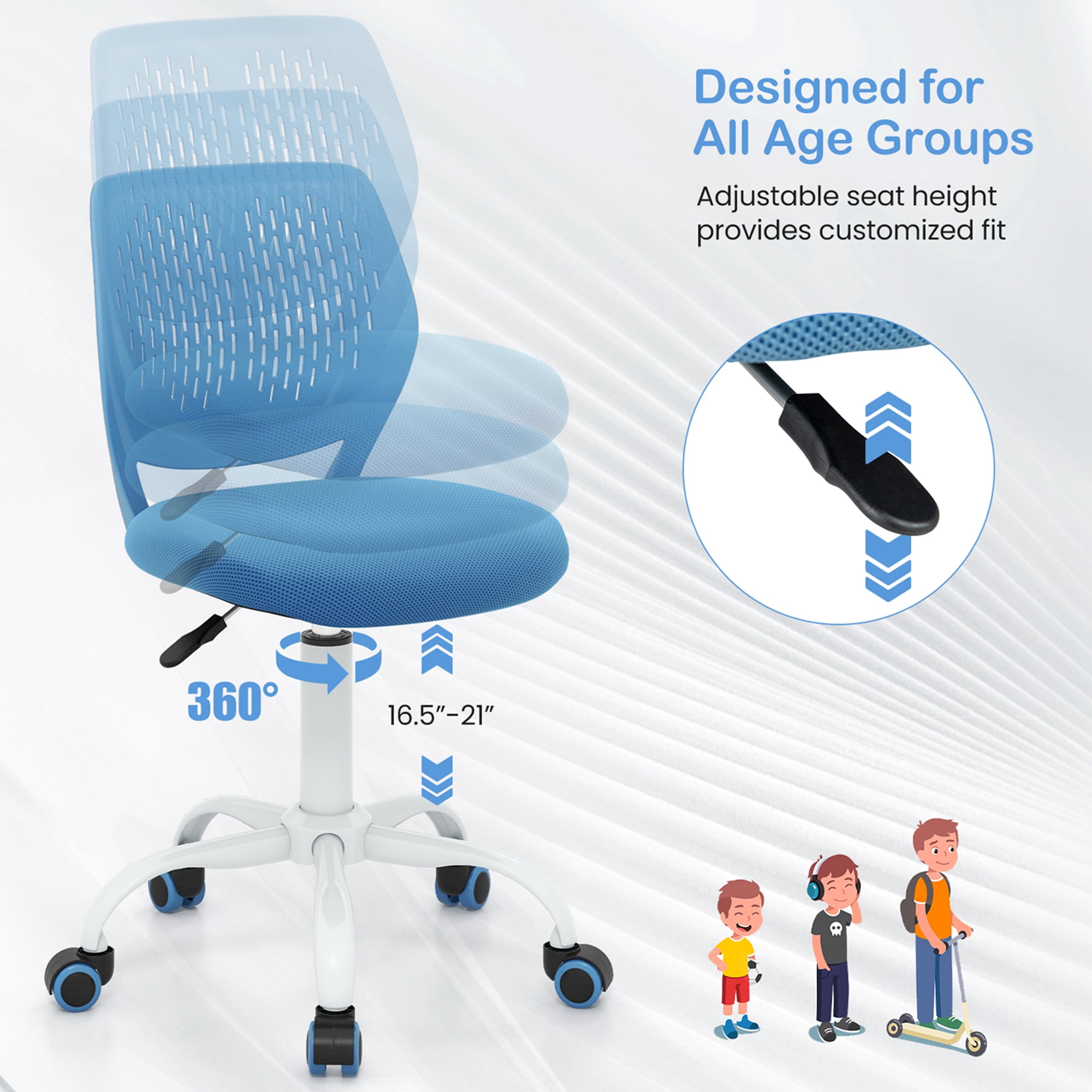 Costway Kids Desk Chair Ergonomic Swivel Children Mesh Study Height Adjustable Blue