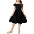 thumbnail image 3 of KISSMODA Girls Dress Casual Round Neck A Line Ruffle Sleeve Knee Length Dresses 4-13 Years, 3 of 4