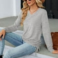 thumbnail image 6 of Annhoo Long Sleeve Shirts for Women Fashion V Neck Side Drawstring Ruched Shirts Fall Casual Comfy Tunics, 6 of 7