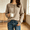Khaki, variant on Women's Striped Henley Knit Sweater Long Sleeve Button Crew Neck Pullover Top, M