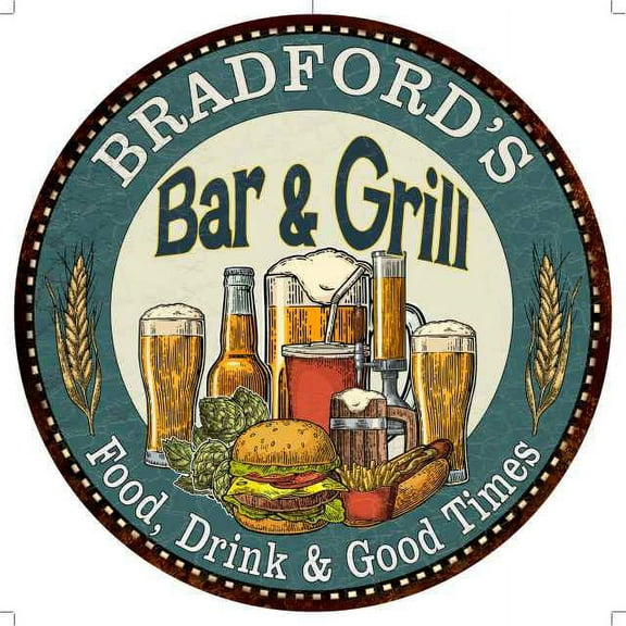 BRADFORD'S Bar and Grill 14" Round Metal Sign Kitchen Wall Decor 100140023459